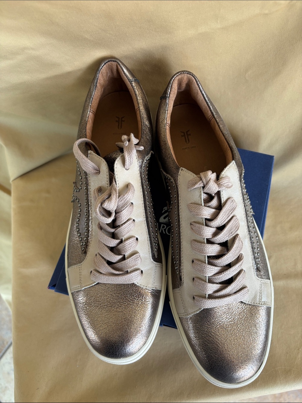 Frye Metallic Rose Gold Low-Top Sneakers with Light Pink Accents